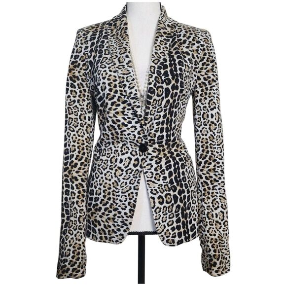 Zara Basics Jacket Size M Leopard Print Stretch Fitted Jersey Viscose - Picture 3 of 16